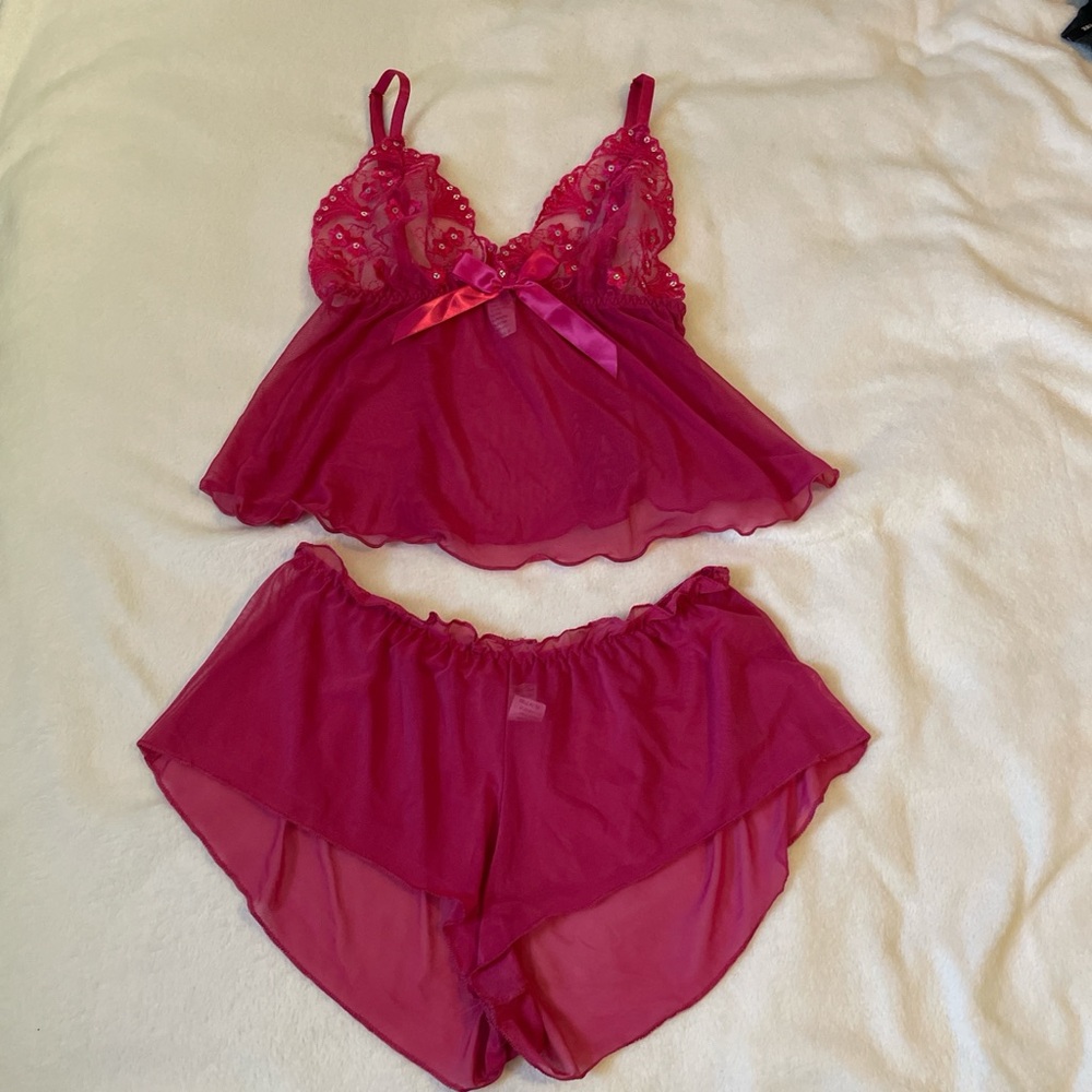 Y2k fairy Lace Trimmed Women's Chemise Set in Pink